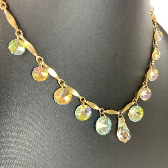 Vintage Sarah Coventry Aurora Borealis Multi-Drop Crystal Necklace Goldtone - Picture 2 of 5